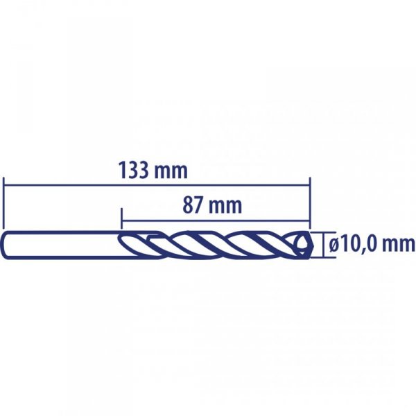 Wiertło do metalu Baildon DIN 338 RN 10 mm, HSS TiN (S), 133-87 mm (chwyt 3-płaszczyznowy)