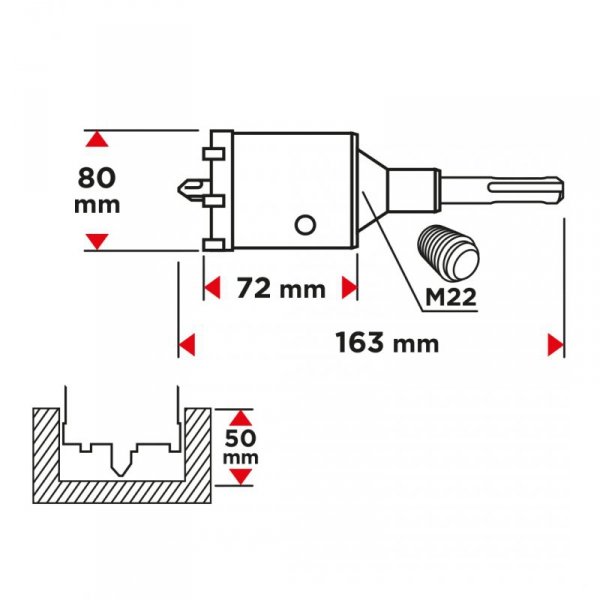 Otwornica widiowa 80mm z adapterem SDS+ oraz wiertłem pilotującym