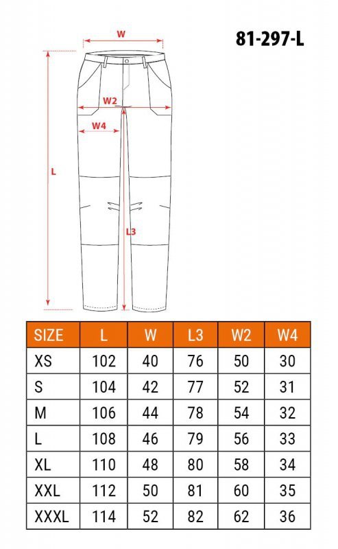 Spodnie robocze OUTDOOR, 2 way stretch, szare, rozmiar L