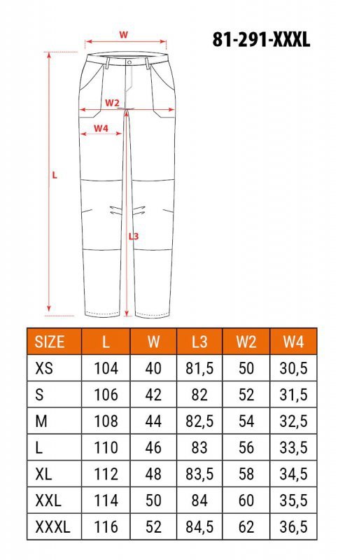 Spodnie robocze OUTDOOR, 4 way stretch, musztardowe, rozmiar XXXL