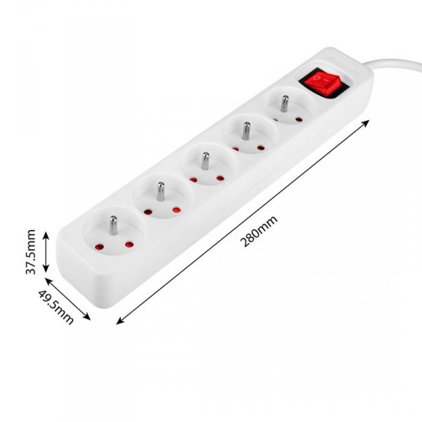 Przedłużacz listwowy 1.5m, 3x1.5mm2, 5G, biały, ON/OFF
