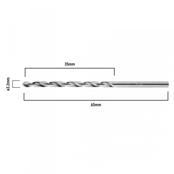 Wiertła do metalu HSS, DIN 338, 3,2 mm, 2 szt.