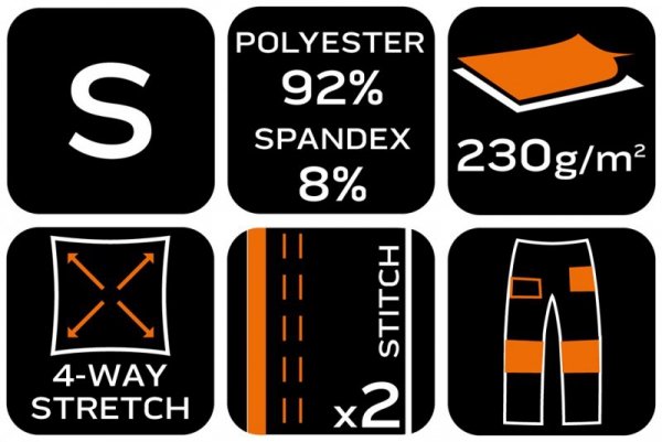 Spodnie robocze Mix&Match, 4 way stretch, czarno-pomarańczowe, rozmiar S