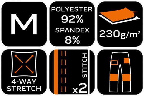 Spodnie robocze Mix&Match, 4 way stretch, granatowo-zielone, rozmiar M