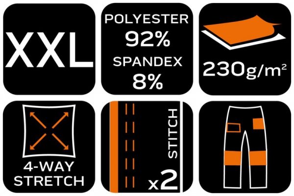 Spodnie robocze Mix&Match, 4 way stretch, granatowo-zielone, rozmiar XXL