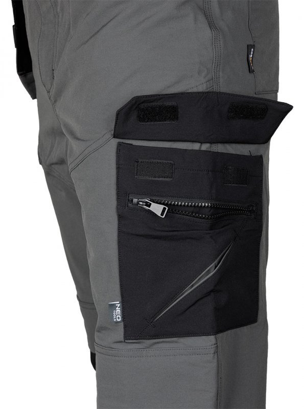 Spodnie robocze Mix&Match, 4 way stretch, z kaburami, Cordura, szaro-czarne, rozmiar XL