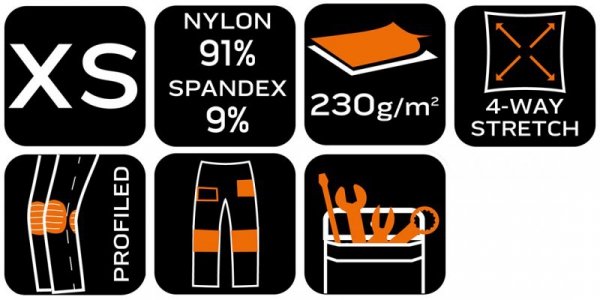 Spodnie robocze Mix&Match, 4 way stretch, z kaburami, Cordura, beżowo-czarne, rozmiar XS