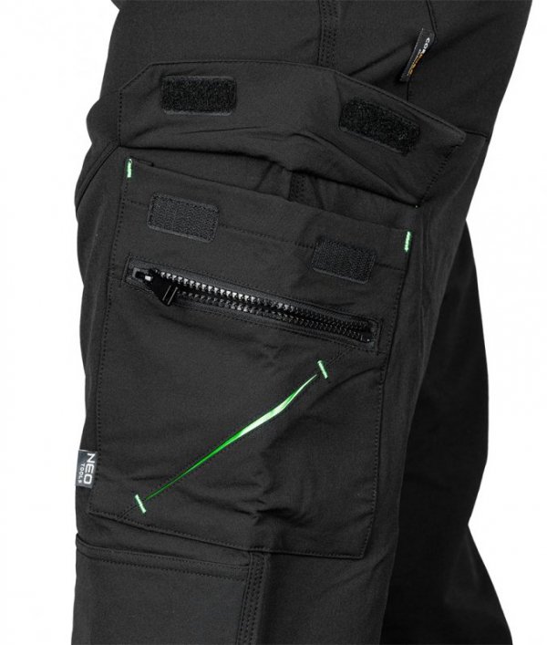 Spodnie robocze Mix&Match, 4 way stretch, z kaburami, Cordura, czarne, rozmiar XXL