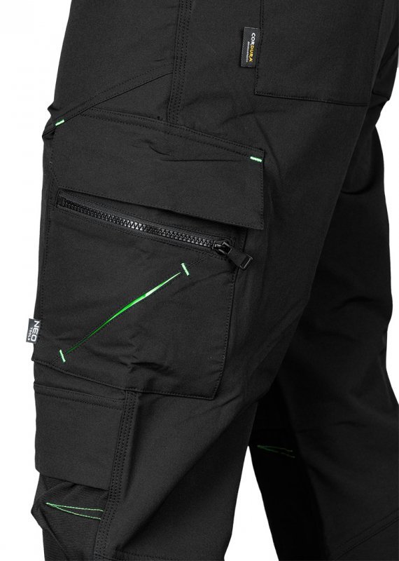 Spodnie robocze Mix&Match, 4 way stretch, z kaburami, Cordura, czarne, rozmiar XXL