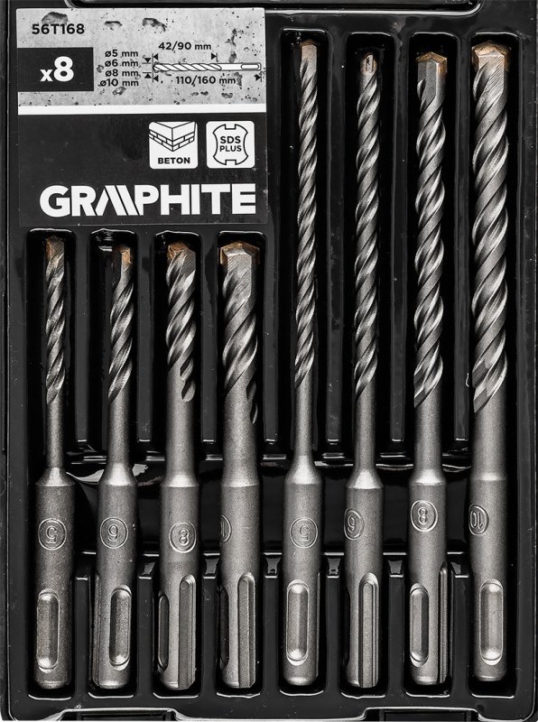 Zestaw wierteł do betonu SDS Plus z podwójną spiralą 5 x 6 x 8 x 10 x 110 mm, 5 x 6 x 8 x 10 x 160 m