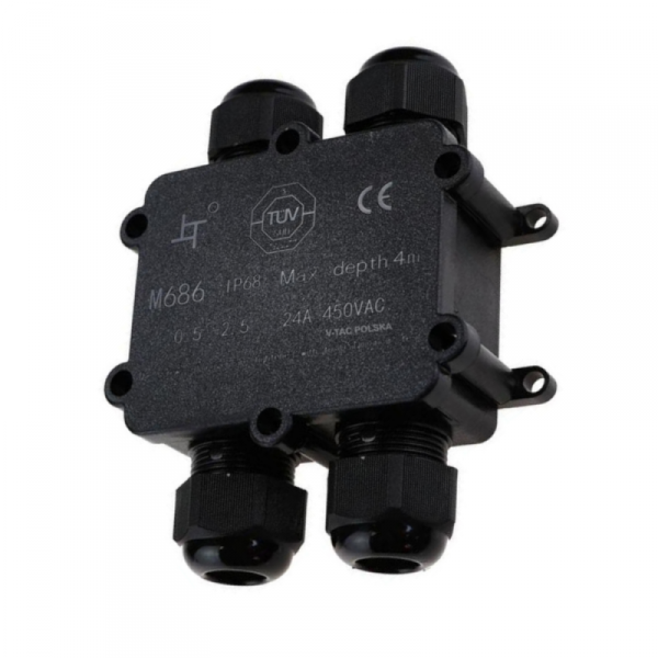 Puszka Złączka Mufa Hermetyczna Czarna 4x 4Pin 0.5-4mm2 Średnica kabla 8-12mm IP68 V-TAC VT-871