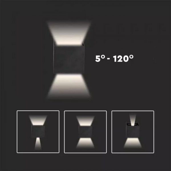 Oprawa Ścienna V-TAC 12W LED Góra Dół Regulowana Chip BRIDGELUX Szary Kwadrat IP65 VT-759-12 4000K 1100lm 2 Lata Gwarancji