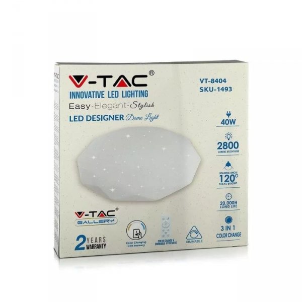 Plafon Sufitowy V-TAC 40W LED Pilot CCT fi.350 Gwiazdy Diament VT-8404 2700K-6400K 2800lm 2 Lata Gwarancji