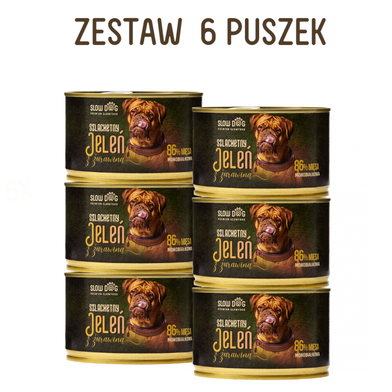SLOW DOG Szlachetny jeleń z żurawiną 410g ZESTAW 6 szt. 