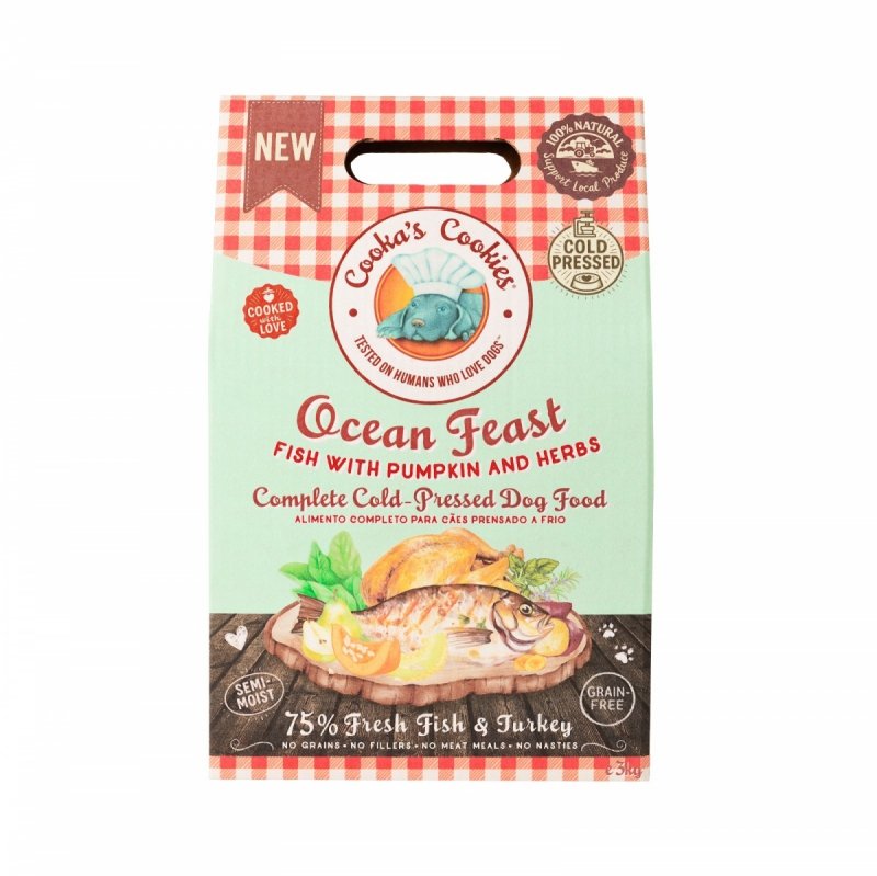 Cooka's Cookies OCEAN FEAST - Półwilgotna karma tłoczona na zimno z rybą i indykiem 3kg