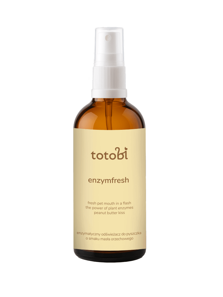 TOTOBI Enzymfresh – enzymatyczny odświeżacz do pyszczka dla psa i kota, o smaku masła orzechowego 100 ml