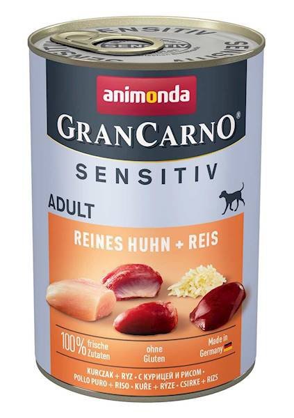 ANIMONDA GranCarno Sensitive Adult puszki czysty kurczak z ryżem 400g