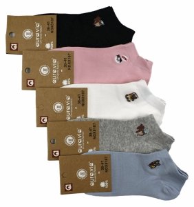 Kolorowe stopki damskie z bawełny–wesołe hafty zwierzaków 5 par 35-38 