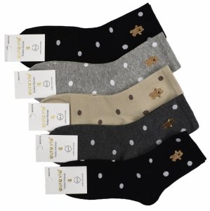 Damskie skarpetki bawełniane w grochy z uroczym haftem misia 38-41