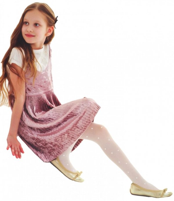 Rajstopy 20 DEN CARMEN gładkie, białe w kropk, rozmiar 104/110