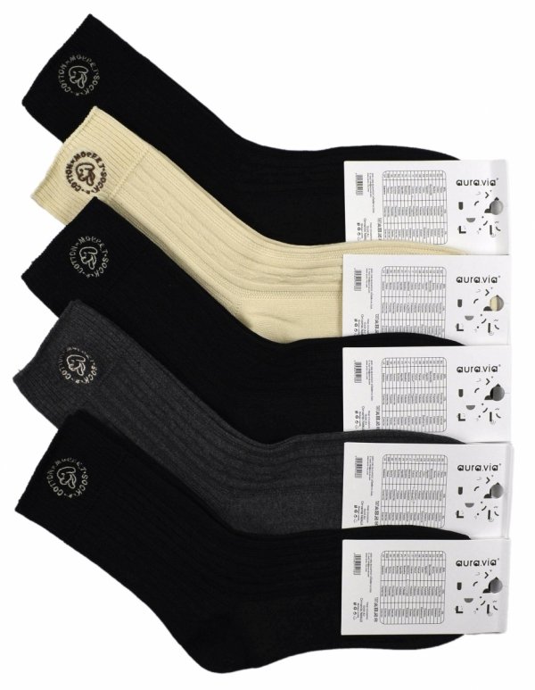 Damskie kolorowe skarpetki AuraVia–prążkowane z subtelnym haftem 38-41