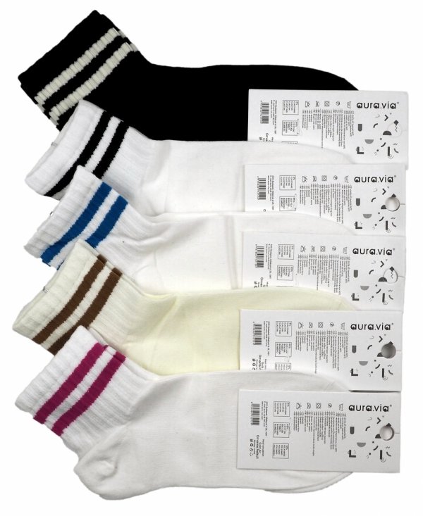 Zestaw 5 par bawełnianych skarpet Aura Via to idealna mieszanka komfortu i modnego designu. Paski na szerokim ściągaczu nadają im unikalny, sportowy styl. Stripe Joy – skarpety, które dodają koloru każdemu dniu!