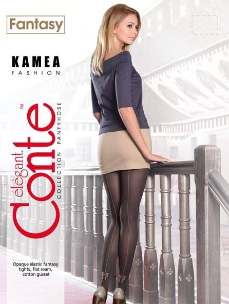 Eleganckie rajstopy Conte KAMEA 50 den z wzorem „szwu i kokardki” to stylowy dodatek do każdej garderoby.