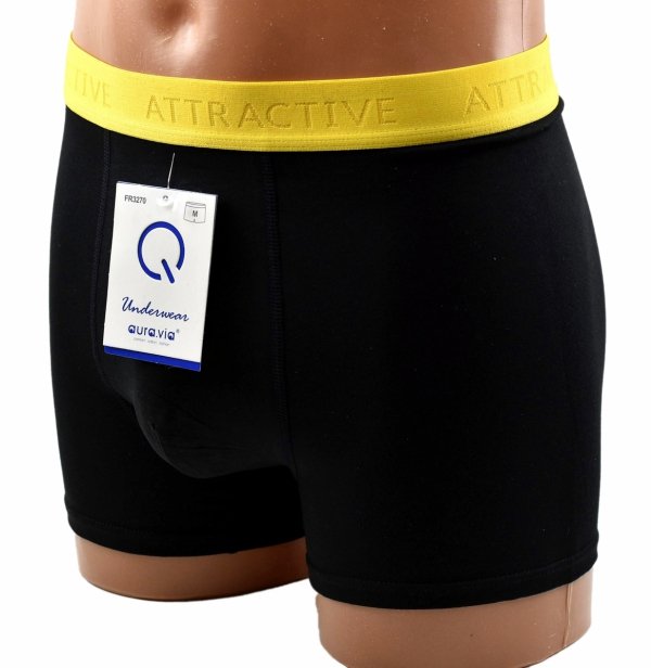 Aura.Via bokserki męskie bawełniane – czarne z żółtym pasem ATTRACTIVE, L