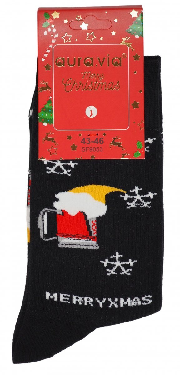 Skarpetki bawełniane, motyw świąteczny. Mikołaj i piwo :) Wykonane w rozmiarze 39-42 firmy Aura.Via