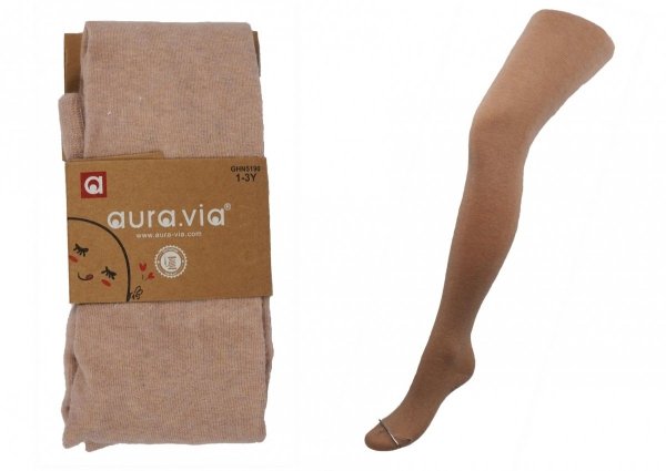Rajstopy bawełniane firmy AuraVia w rozmiarze 10-12 lat. Gładka struktura z wplecioną  brokatową srebną nitką.