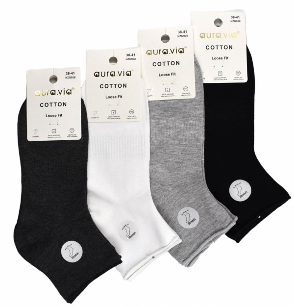 Zestaw 4 par bawełnianych skarpet unisex Aura.Via to połączenie komfortu i stylu. Miękkie, przewiewne i bezuciskowe, idealne dla dziewczyn i chłopców, do szkoły, pracy lub na co dzień.