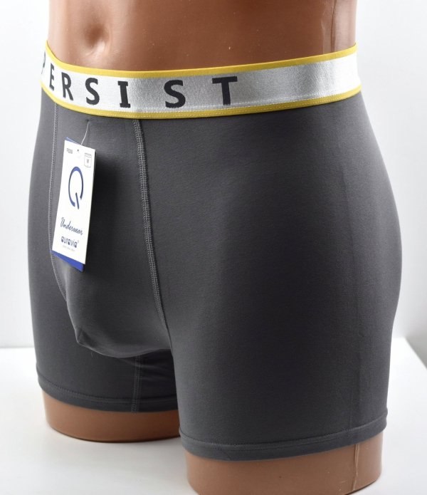 Bokserki męskie Aura.Via PERSIST–szare,bawełniane,srebrny pas z żółtą lamówką,3XL