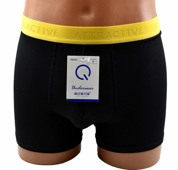 Aura.Via bokserki męskie bawełniane – czarne z żółtym pasem ATTRACTIVE, XL