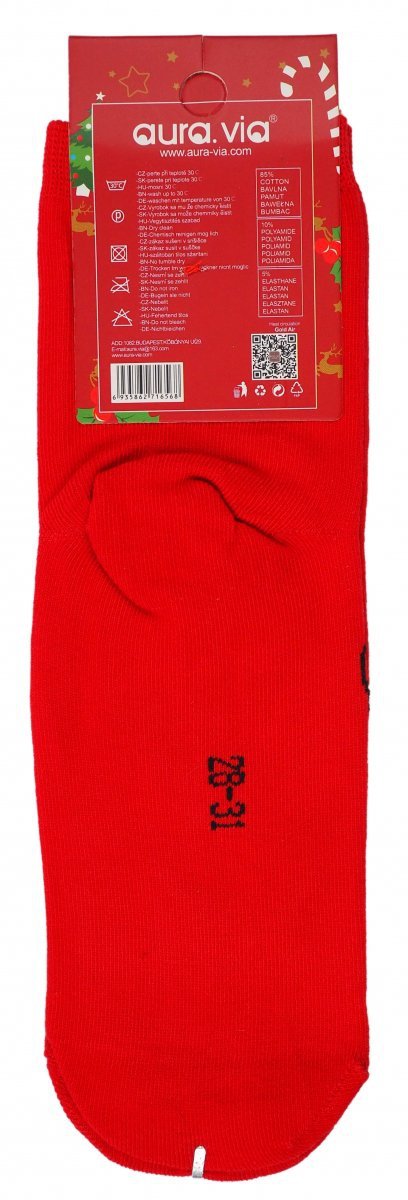 Bawełniane skarpetki świateczne, dziecięce unisex. Wykonane w rozmiarze 24-27 firmy Aura.via