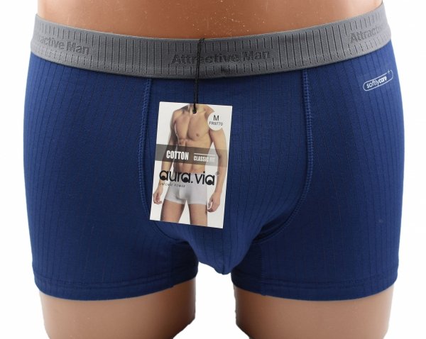 Prążkowane bokserki Auravia–niebieskie, classic fit, płaskie szwy, rozmiar XL