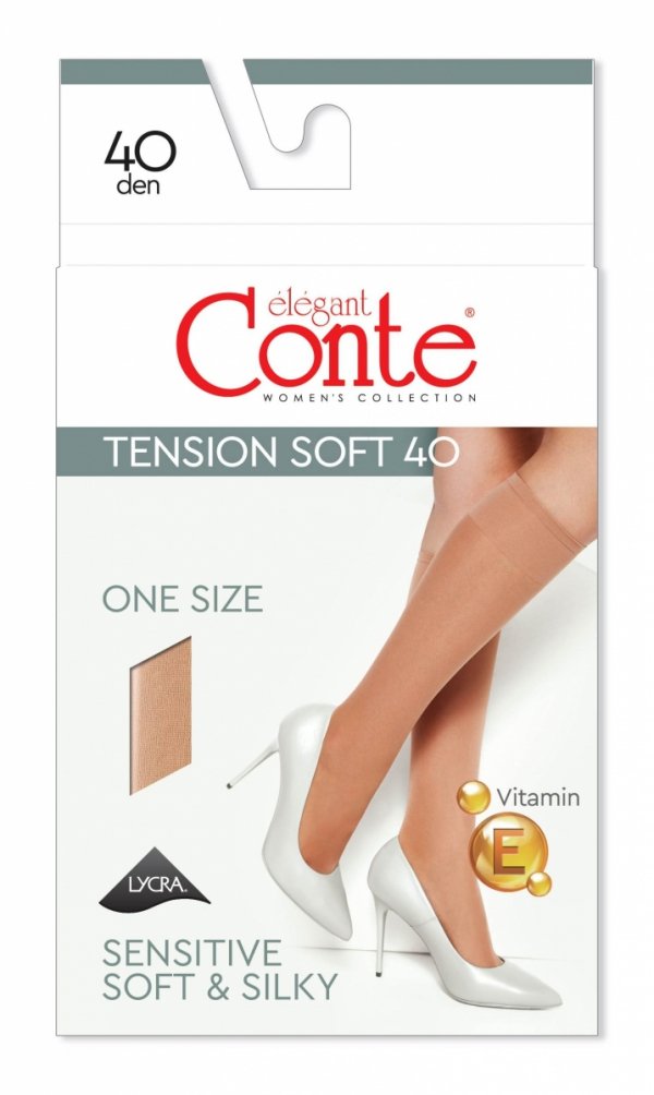 Eleganckie podkolanówki damskie 40 DEN Conte Tension Soft zostały stworzone z myślą o komforcie i estetyce. Dodatek witaminy E sprawia, że są przyjazne dla skóry wrażliwej i przyjemne w noszeniu przez cały dzień.