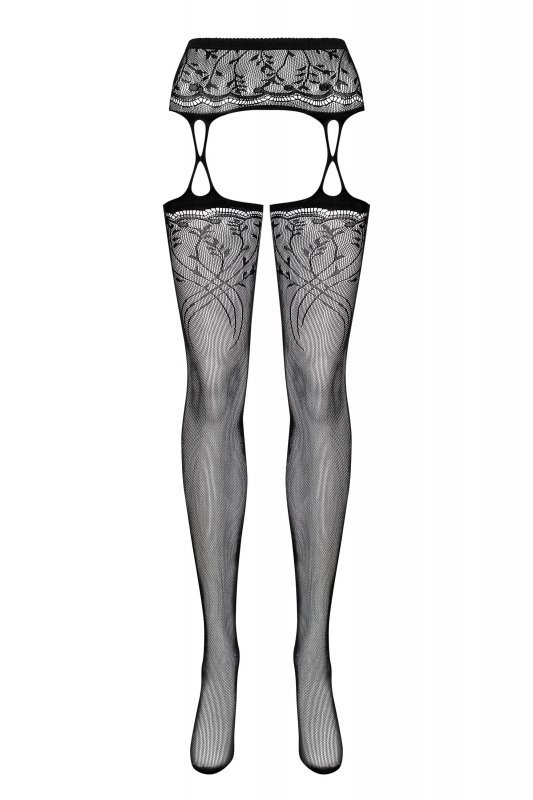 Siateczkowy wzór z delikatnym zdobieniem nadaje Garter Stockings S206 wyjątkowego uroku i lekkości.