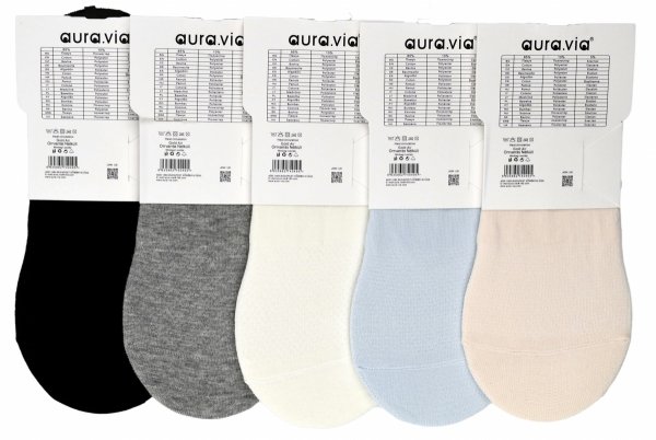 Eleganckie stopki bawełniane dla kobiet – 5 par Aura.via z ozdobą z cyrkonii, silikonowym antypoślizgowym paskiem i miękkim, oddychającym materiałem zapewniającym komfort