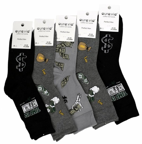Aura.Via wesołe skarpety męskie 39-42–banknoty, dolary i monety w zestawie