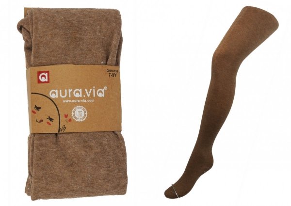 Rajstopy bawełniane firmy AuraVia w rozmiarze 10-12 lat. Gładka struktura z wplecioną  brokatową srebną nitką.