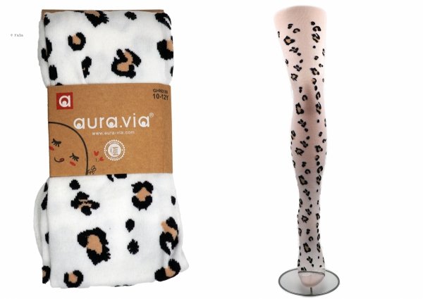 Rajstopy dziecięce, wzorzyste w panterkę w kolorze białym. Rozmiar 10-12 lat. Model GHN5188