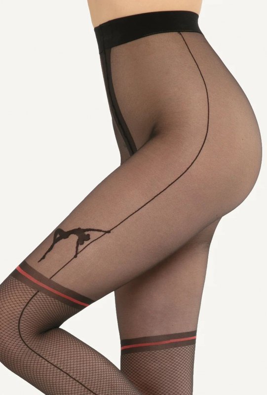 Zmysłowe rajstopy Gatta Rita Wz.01 20 Den z wzorem pole dance, idealne na wieczorne wyjścia. Seksowna część majteczkowa typu bikini i matowe nogawki podkreślają elegancję.