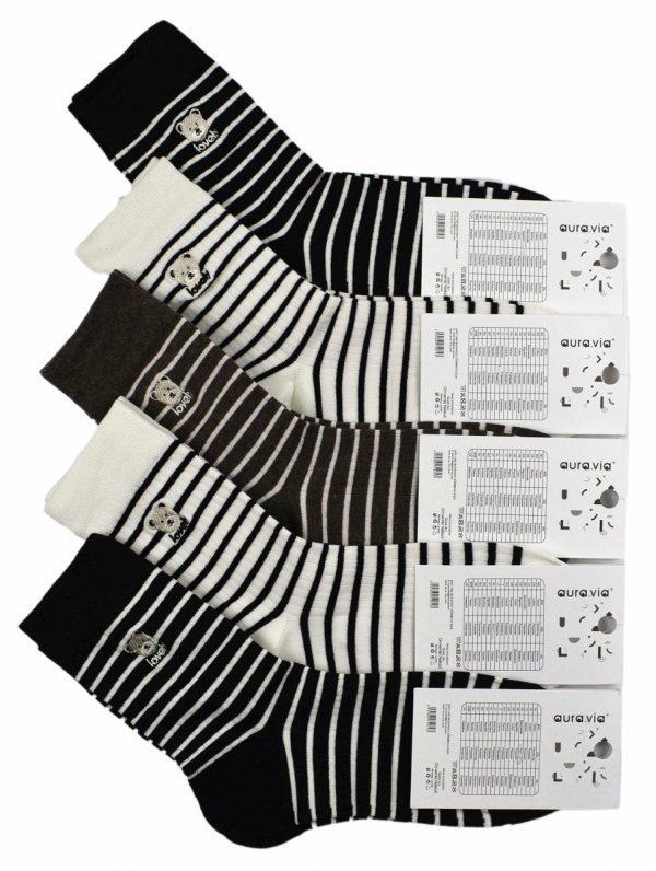 Aura.Via skarpety damskie – paski, misie i komfort. Zestaw 5 par, które wniosą humor do Twojej garderoby.