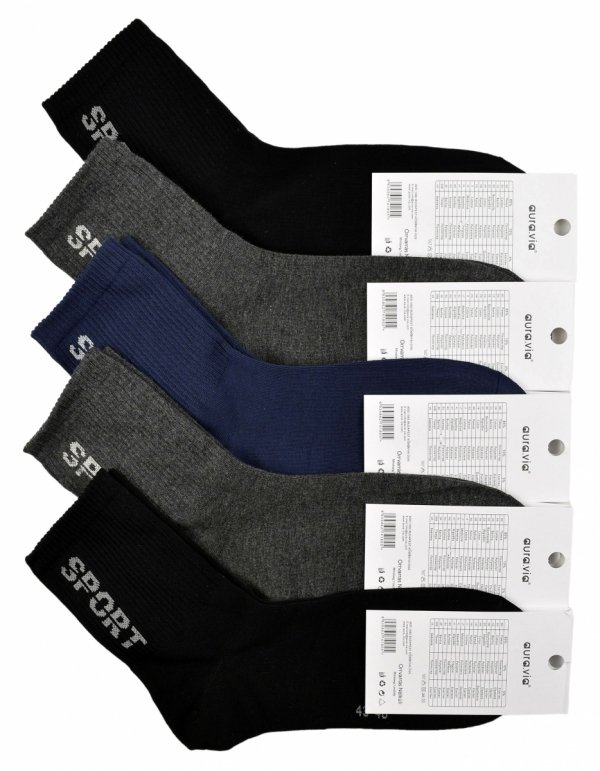 Zestaw pięciu par skarpet męskich Aura.Via SPORT – idealne do pracy, sportu i codziennego noszenia, zapewniają świeżość i komfort przez cały dzień.