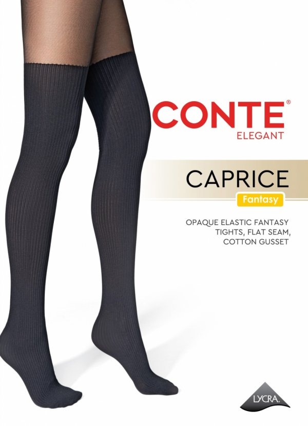 Rajstopy Conte CAPRICE z imitacją podkolanówek w prążki to idealny wybór dla kobiet, które kochają modny, niebanalny styl. Miękka mikrofibra i LYCRA® zapewniają wygodę i trwałość.