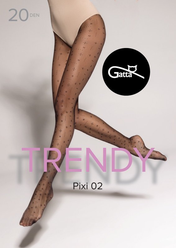 Model Pixi Wz.02 od Gatta to półmatowe rajstopy 20 Den, które podkreślają nogi subtelnym wzorem geometrycznym i perfekcyjnym dopasowaniem do sylwetki.