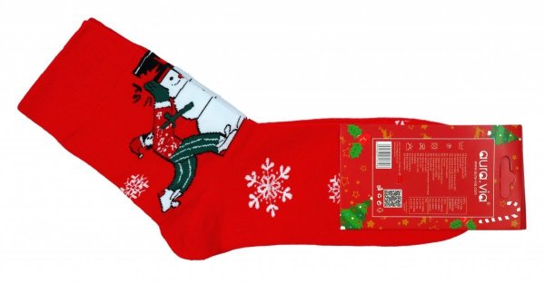 Skarpetki bawełniane, motyw świąteczny. Uroczy wzór :) Mikołaj i jego pomocnicy. Wykonane w rozmiarze 43-46 firmy Aura.Via