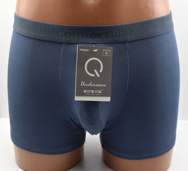 Niebieskie bambusowe bokserki męskie Comfort Pro–prążkowane, rozmiar 2XL