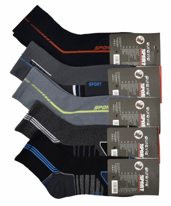 Zestaw 5 par bawełnianych skarpet sportowych Auravia to praktyczny wybór dla młodzieży i mężczyzn. Wygodne, trwałe i stylowe, doskonale dopasowują się do aktywnego trybu życia.