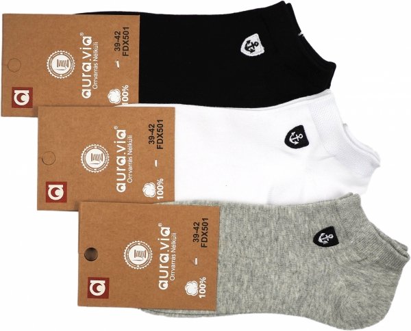 Krótkie skarpetki stopki, idealne do noszenia z niskimi butami.Trzy pary w różnych kolorach: czarny, biały i szary melanż. Elegancja i Wygoda na Co Dzień - Całoroczne. Model FDX501.